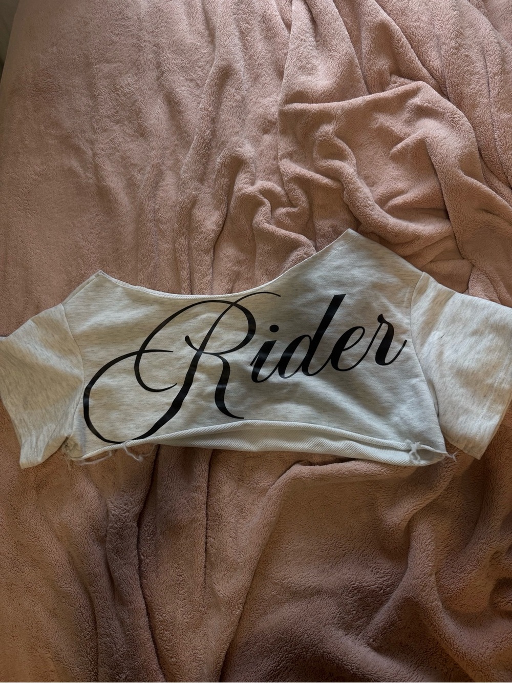 SHEIN White Crop Top with Black 'Rider' Script